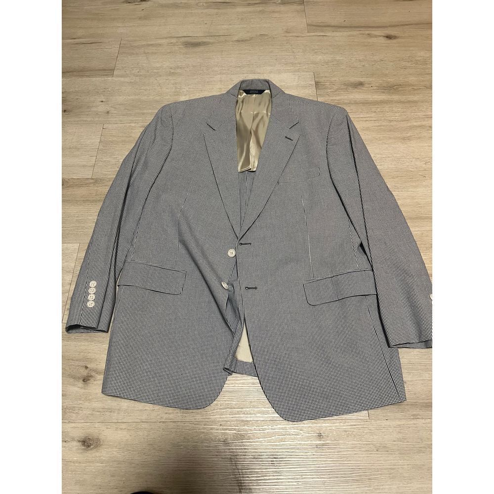 Brooks Brothers Mens Gingham Checkered Blazer Mens 100% Cotton Gray‎ Blue  43R